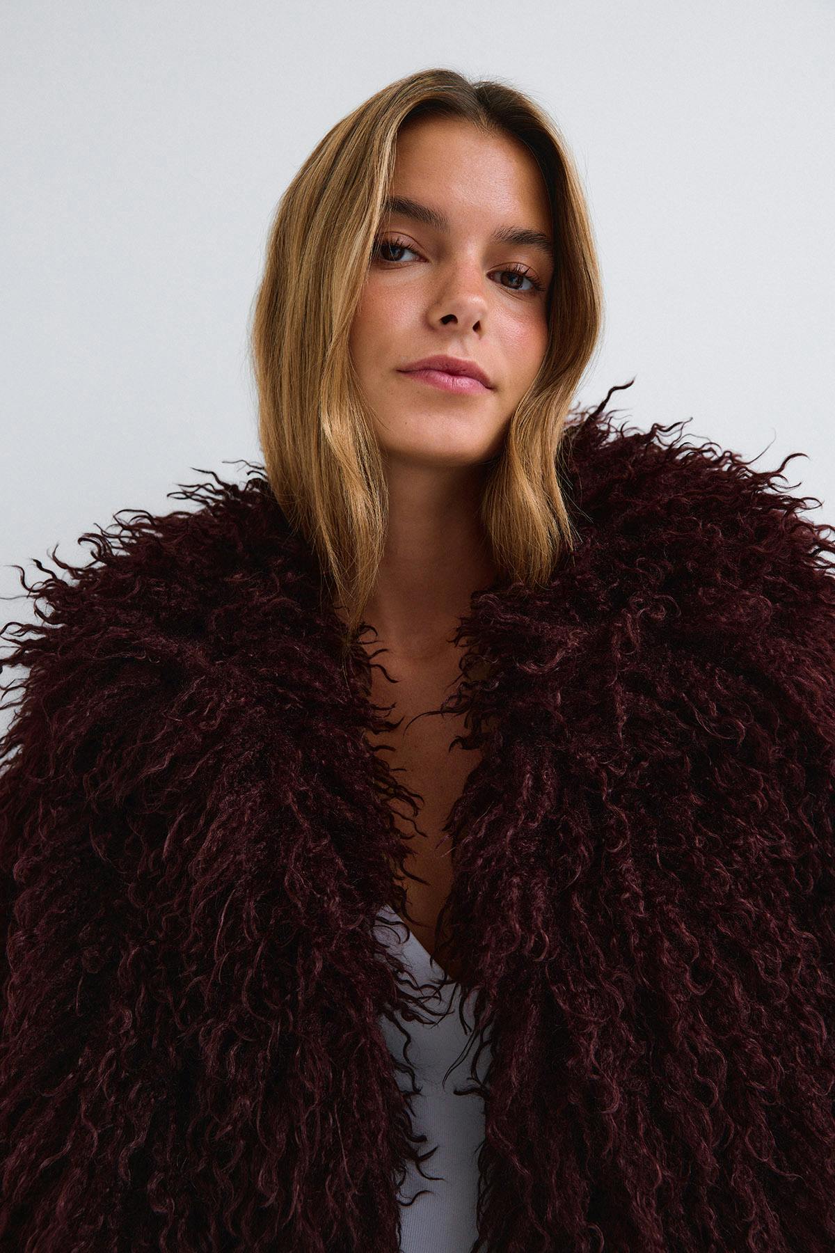 Faux fur short jacket - Marron foncé