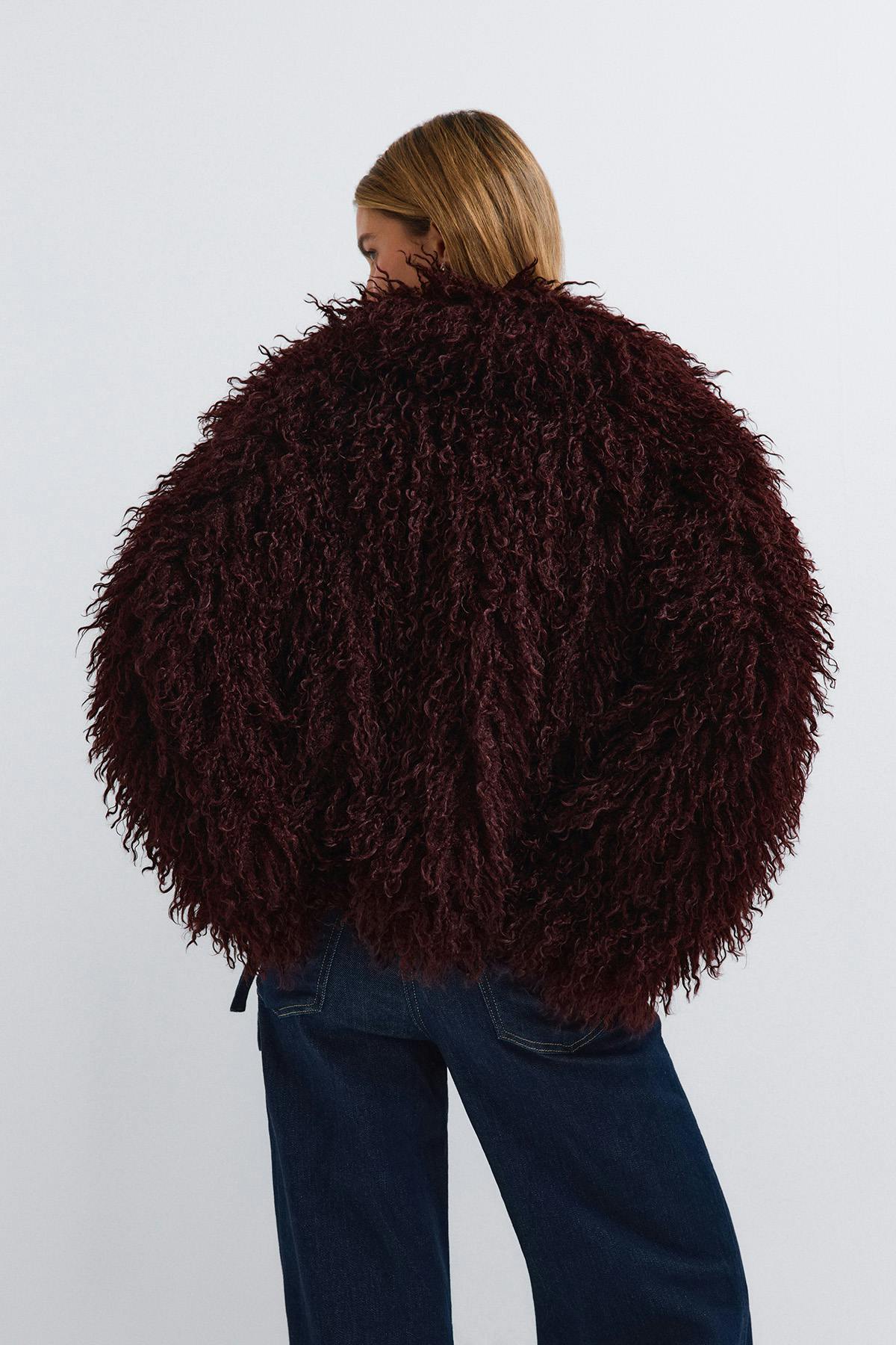 Faux fur short jacket - Marron foncé