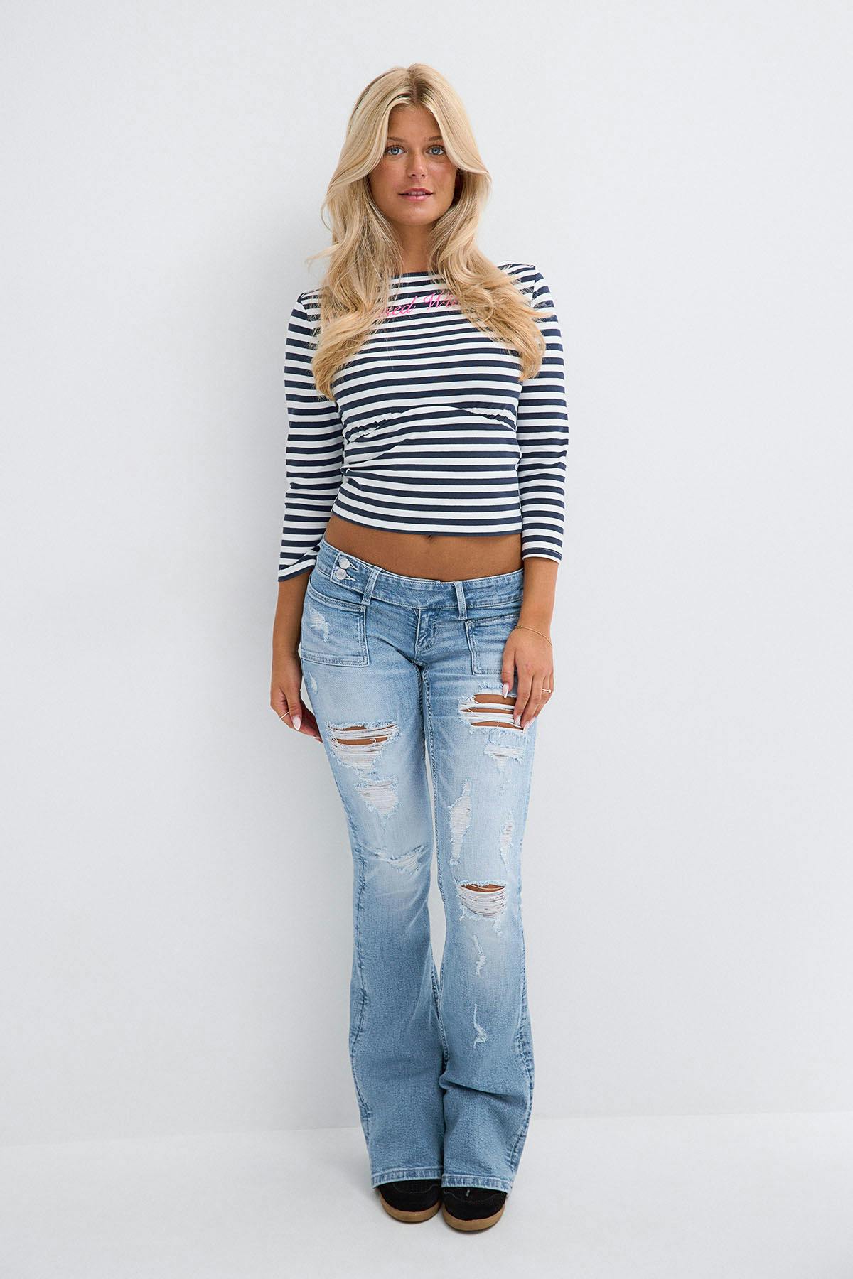 14+ pleated flare jeans - Super lt blue ripped