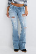 14+ pleated flare jeans - Super lt blue ripped