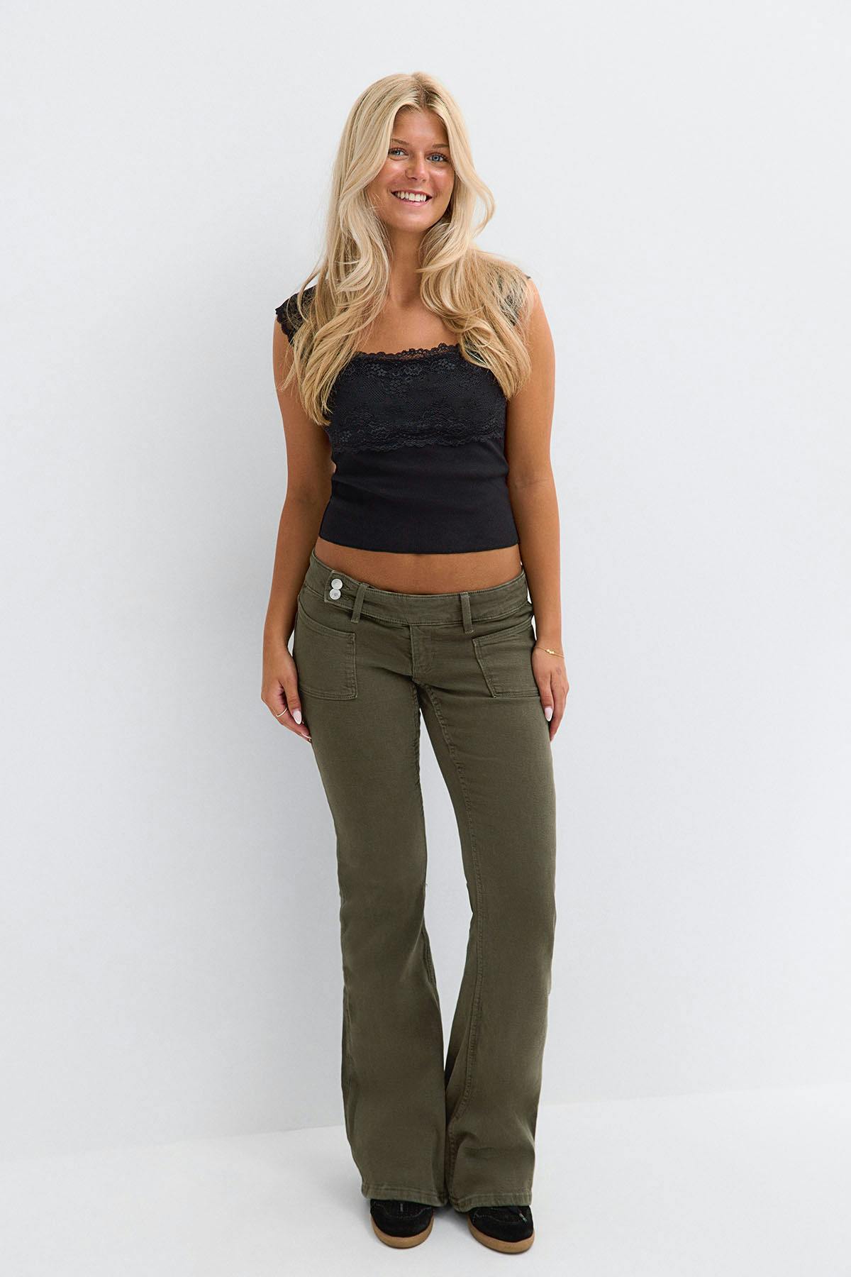 14+ pleated flare jeans - Vintage blue