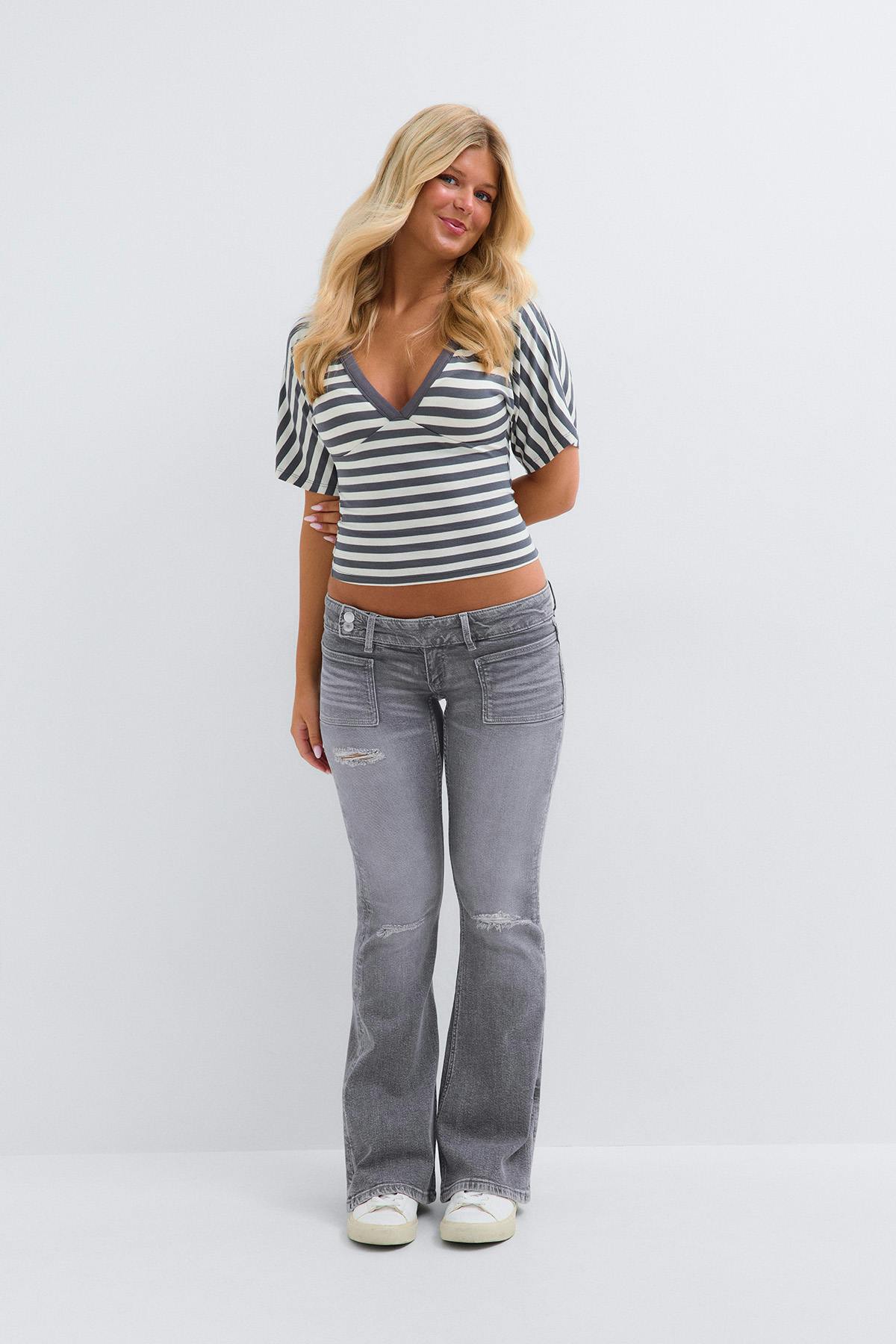 14+ pleated flare jeans - Camo