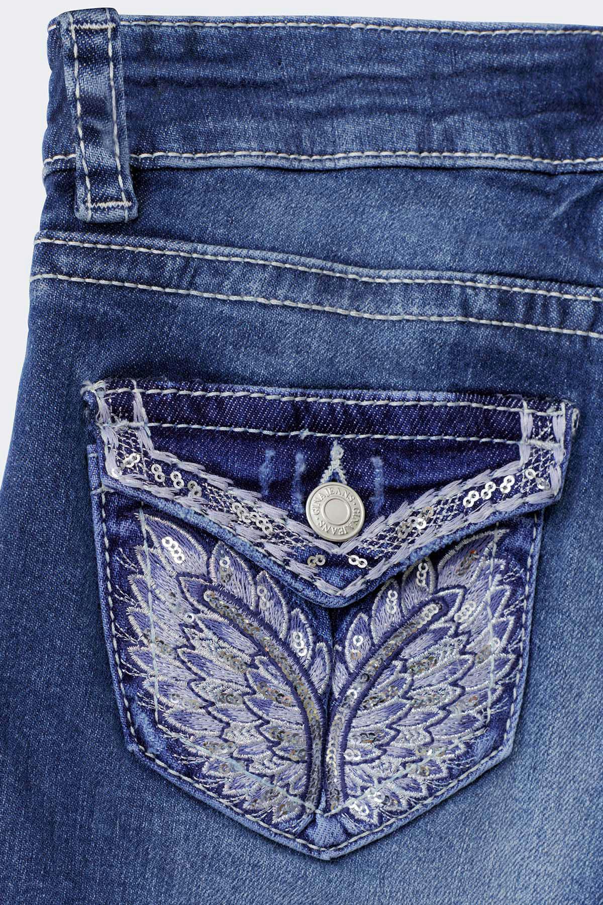 14+ decorated low flare jeans - Bleu foncé