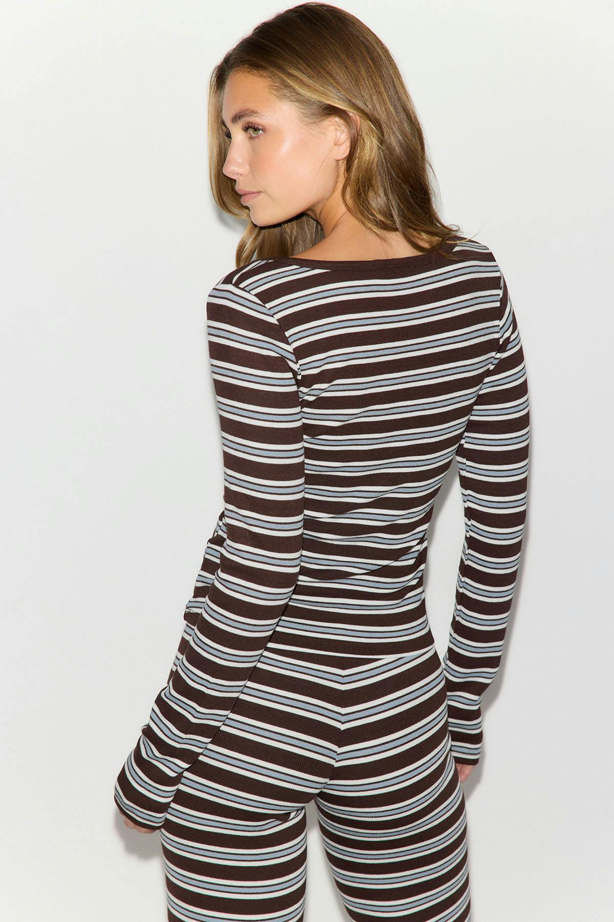 Long sleeve loungewear top - White/stripe