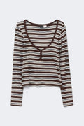 Long sleeve loungewear top - White/stripe