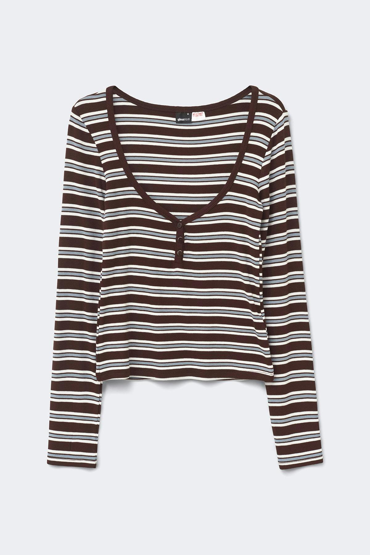 Long sleeve loungewear top - White/stripe