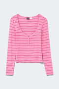 Long sleeve loungewear top - Pink stripe