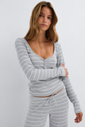 Long sleeve loungewear top - White/stripe