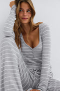 Long sleeve loungewear top - White/stripe