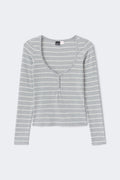 Long sleeve loungewear top - Grey melange stripe