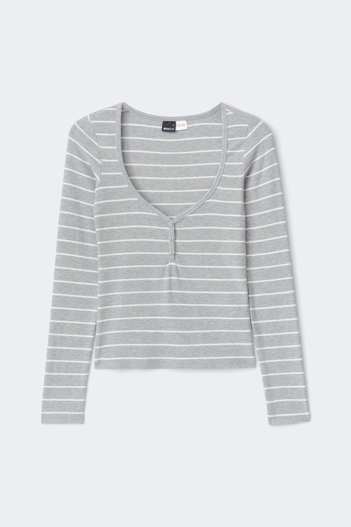 Long sleeve loungewear top - Grey melange stripe