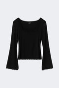 Square neck lace top - Noir