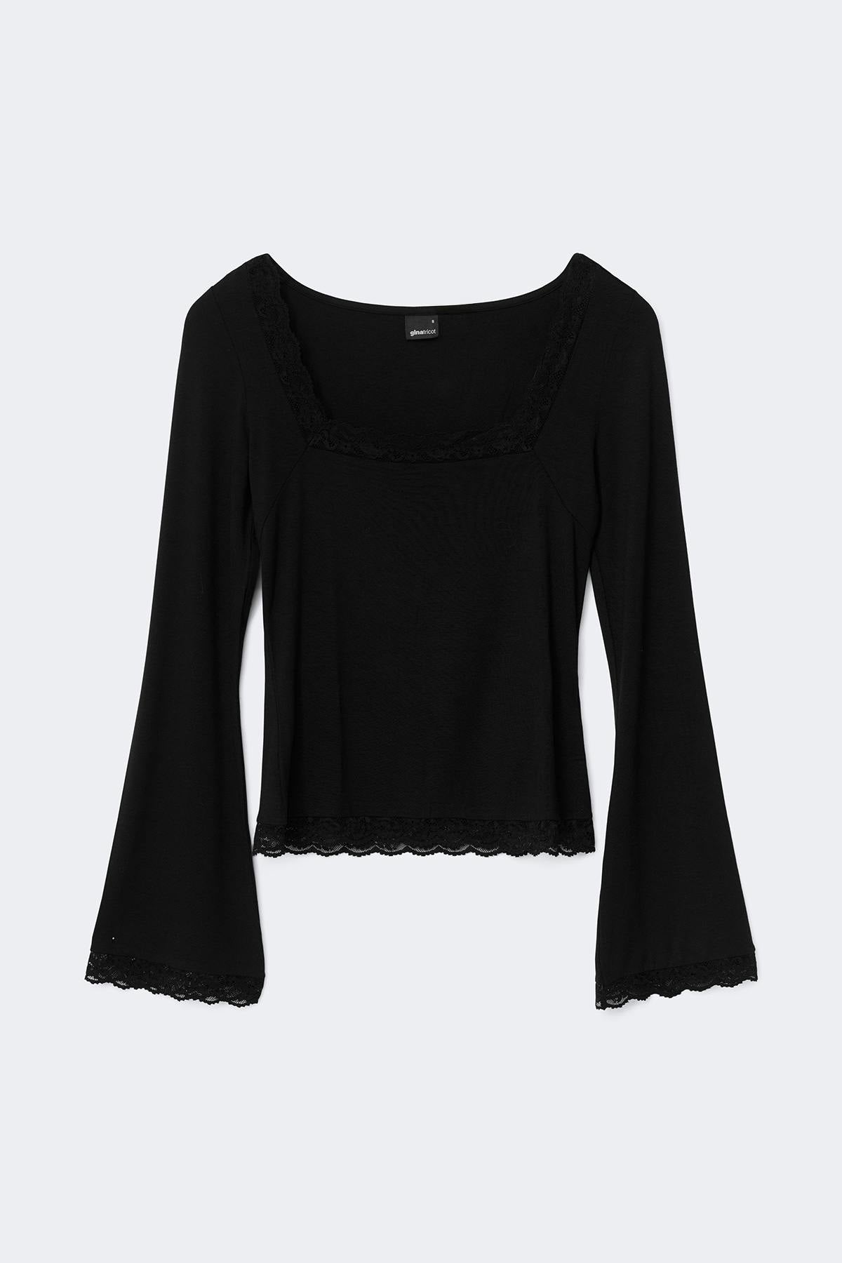Square neck lace top - Noir