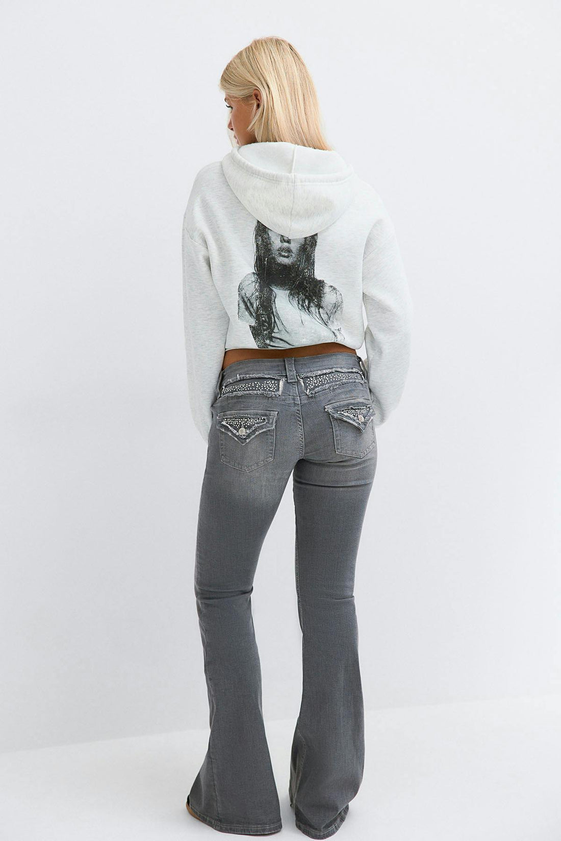 14+ low rise flap jeans tall - Gris