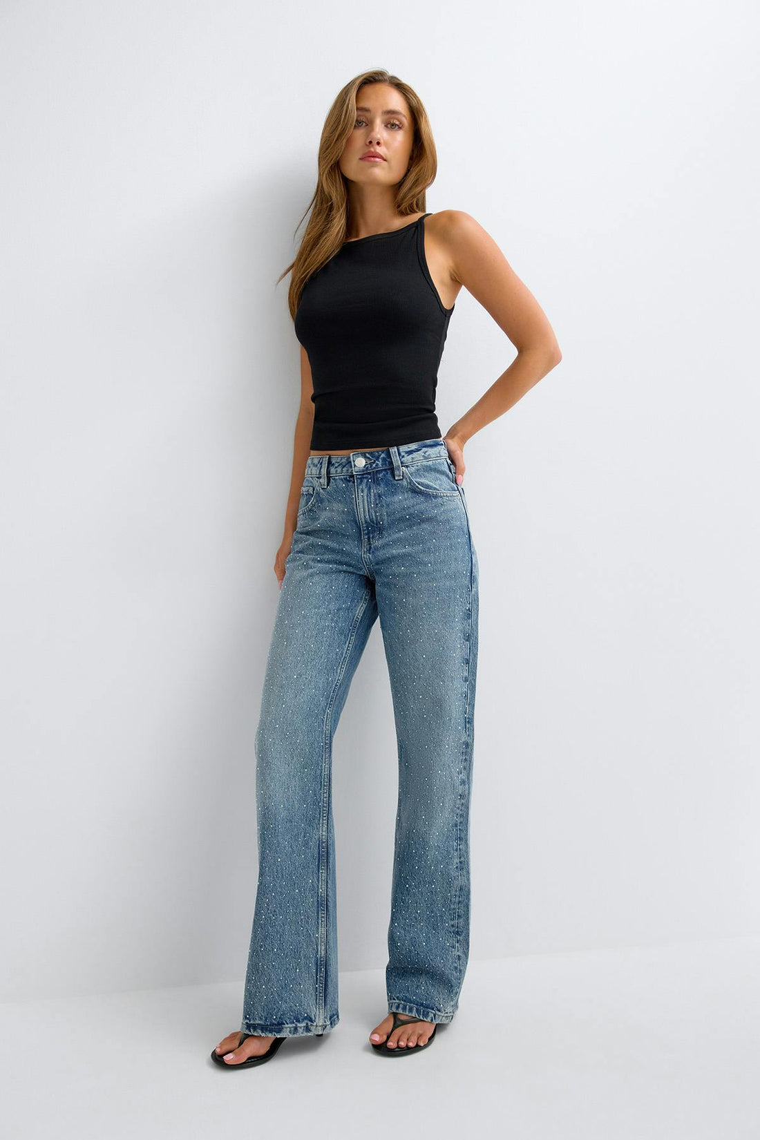 Rebel rhinestone jeans - Bleu