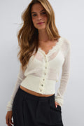 Knitted lace cardigan - Pale mauve