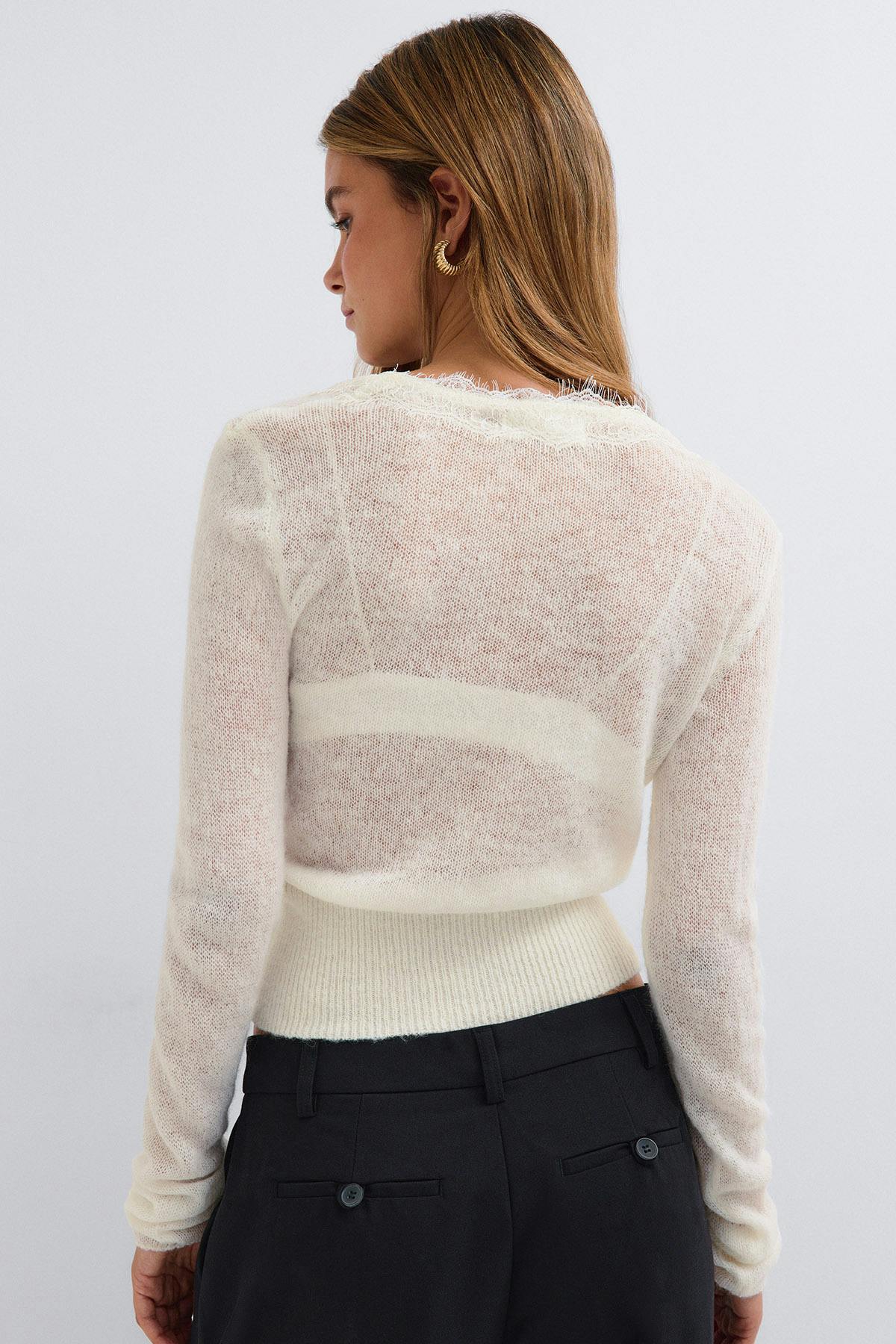 Knitted lace cardigan - Blanc cassé