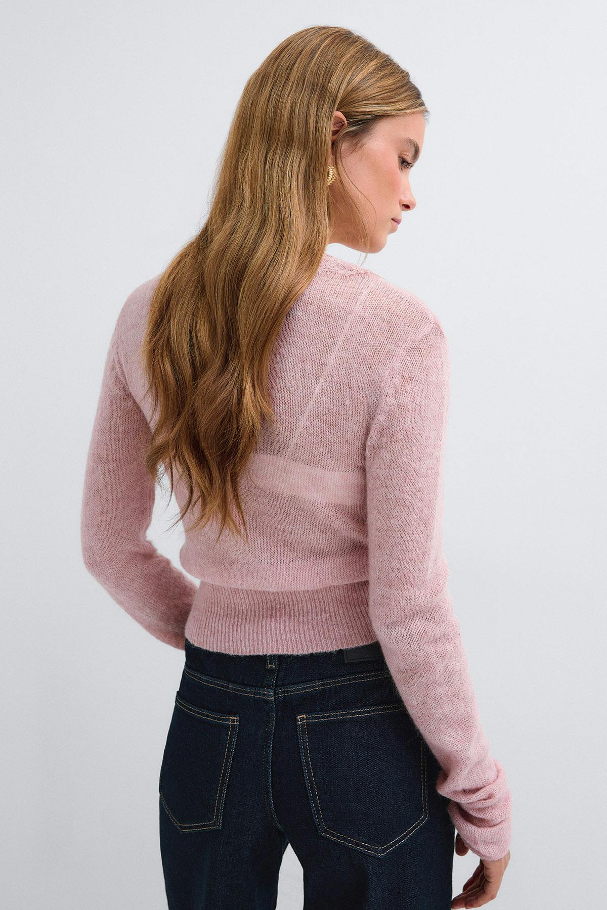 Knitted lace cardigan - Pale mauve