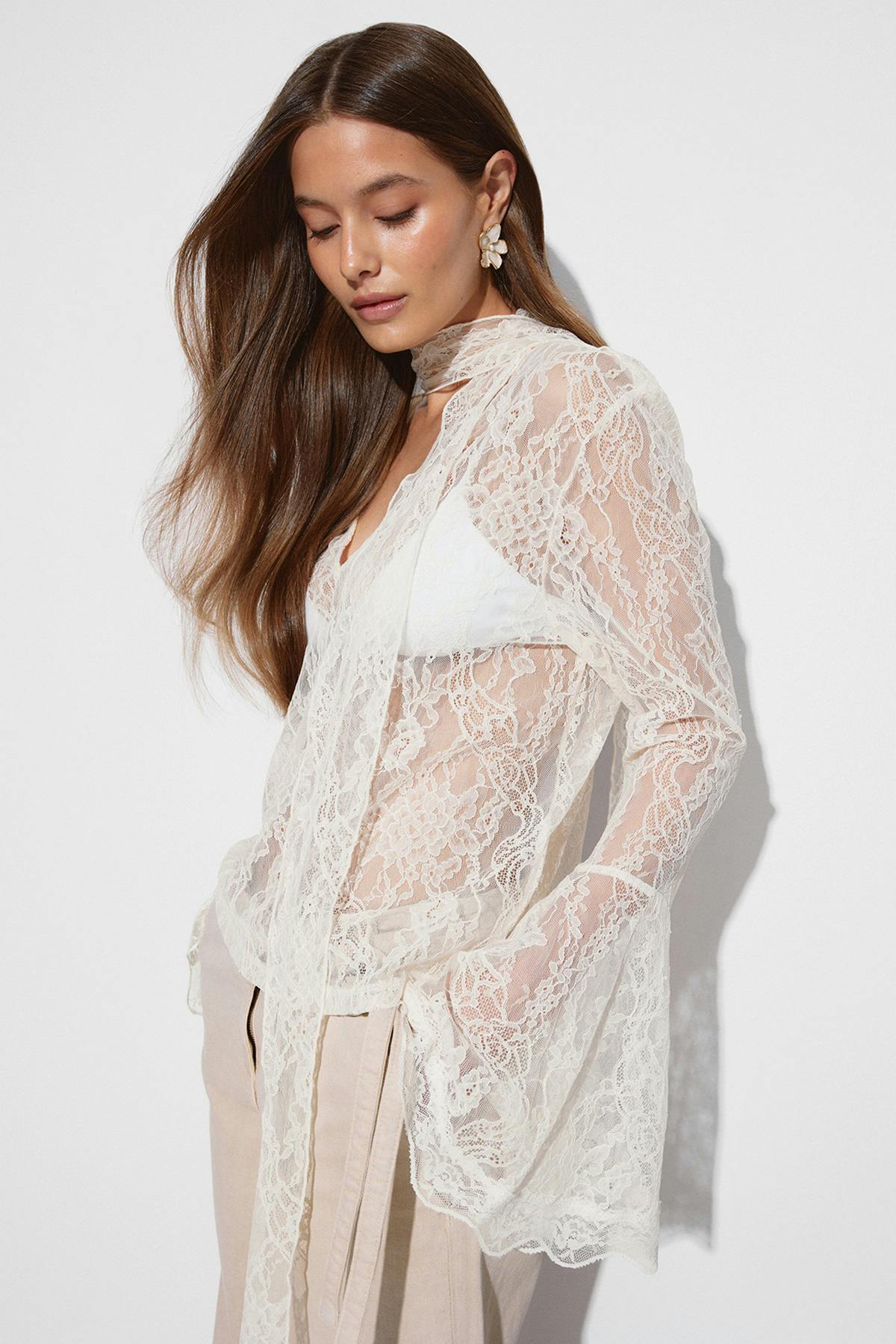 Lace long sleeve top - Flower aop