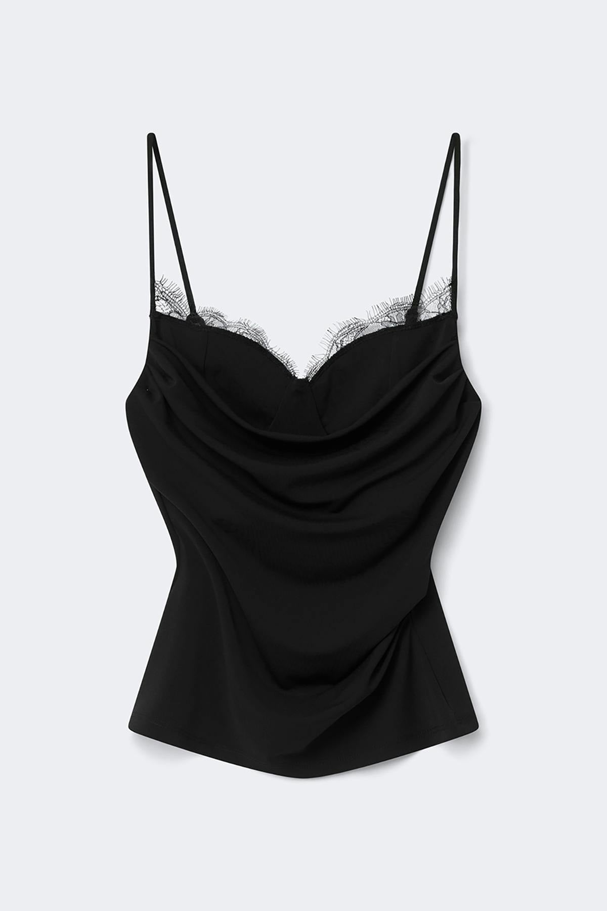 Draped lace singlet - Noir