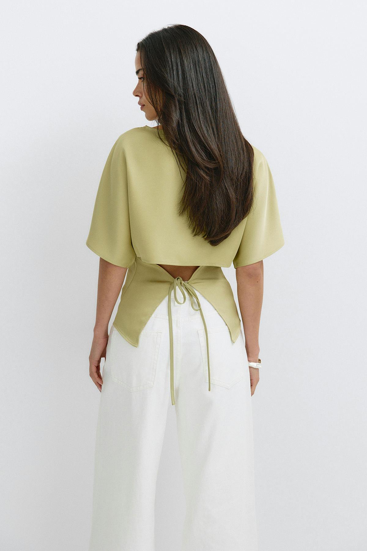 Open back satin blouse - Taupe grey