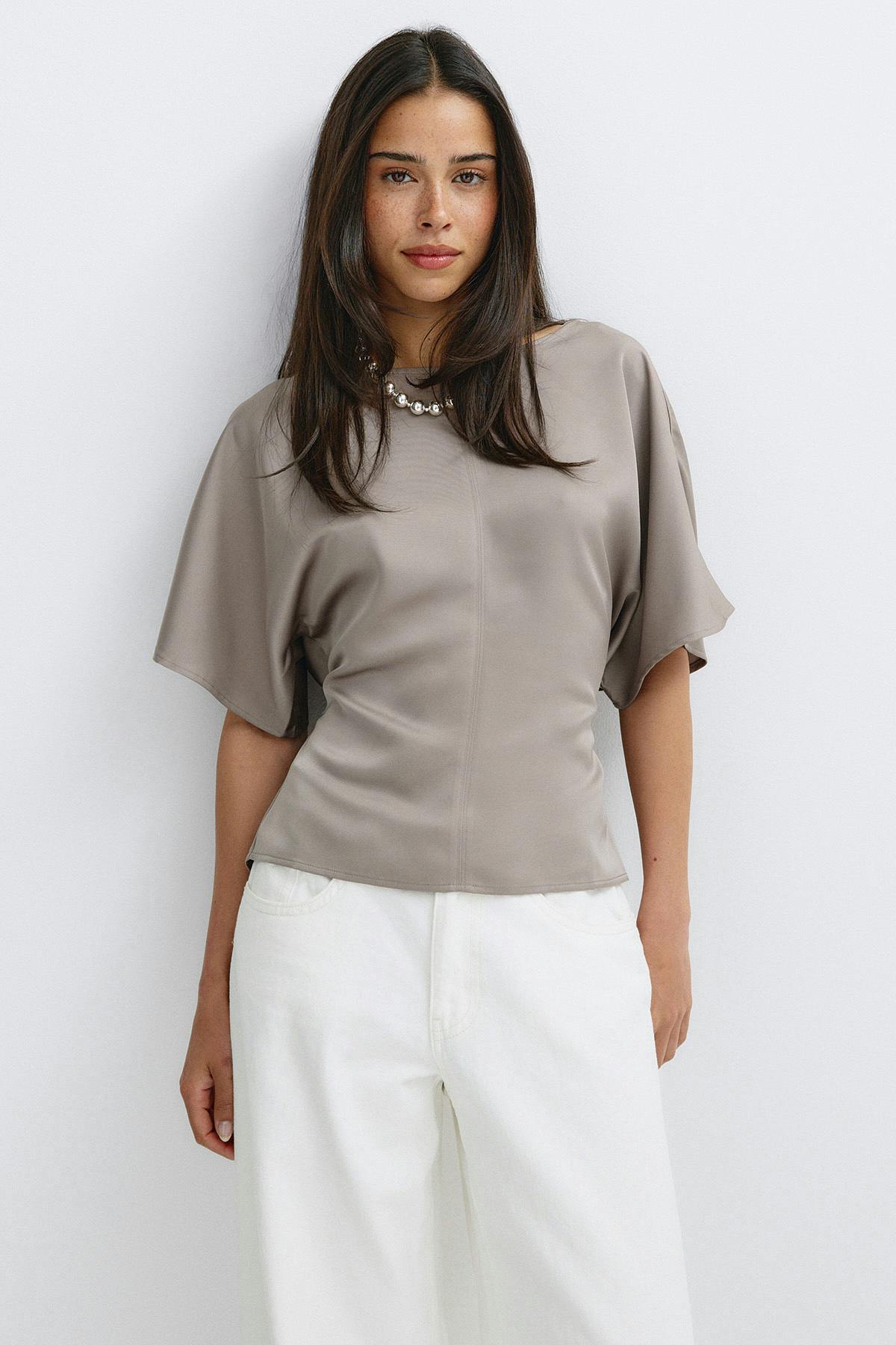 Open back satin blouse - Noir