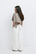 Open back satin blouse - Noir