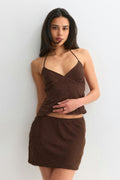 Beaded mini skirt - Marron foncé
