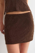Beaded mini skirt - Marron foncé