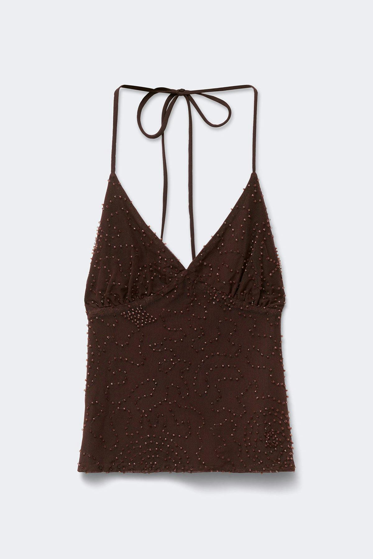 Beaded open back singlet - Marron foncé