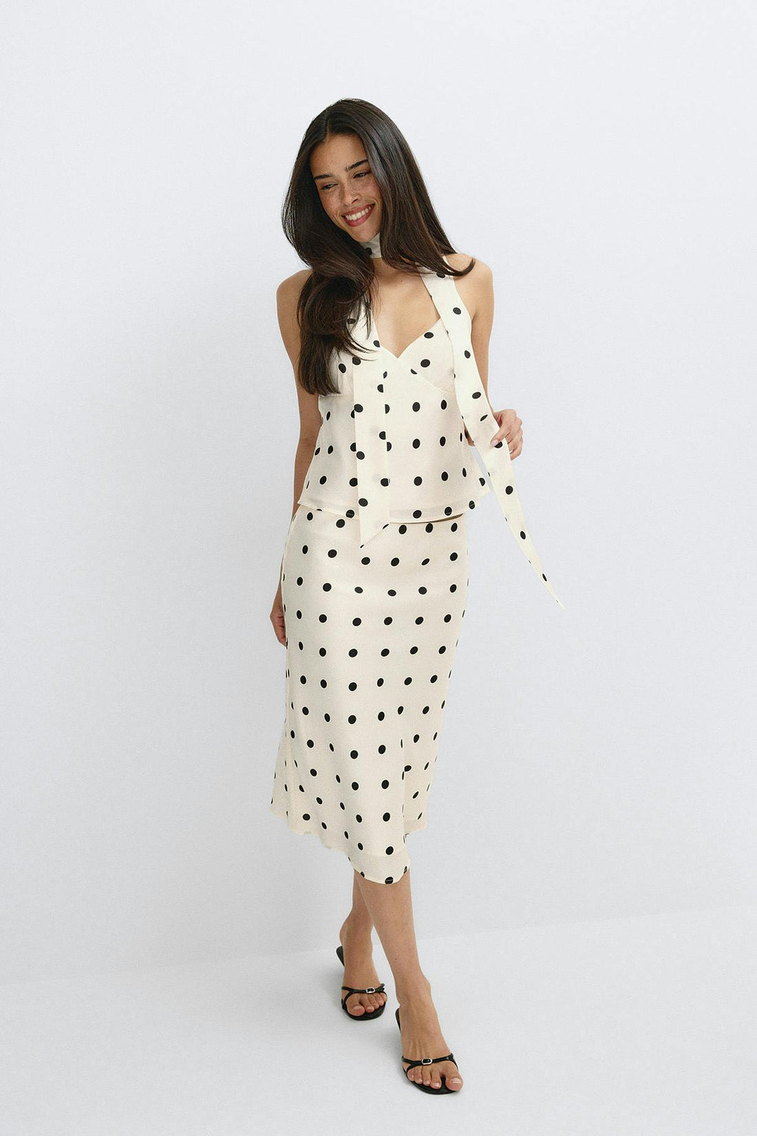 Satin scarf singlet - Black dot