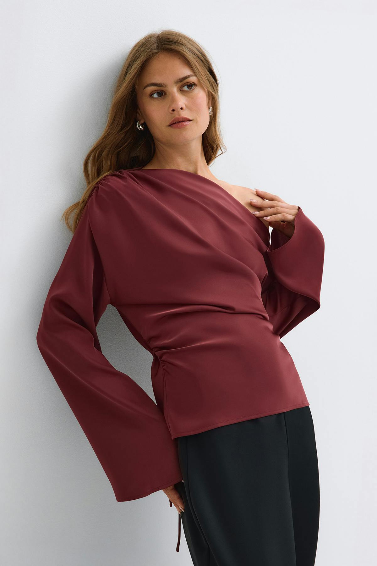 Draped satin blouse - Noir