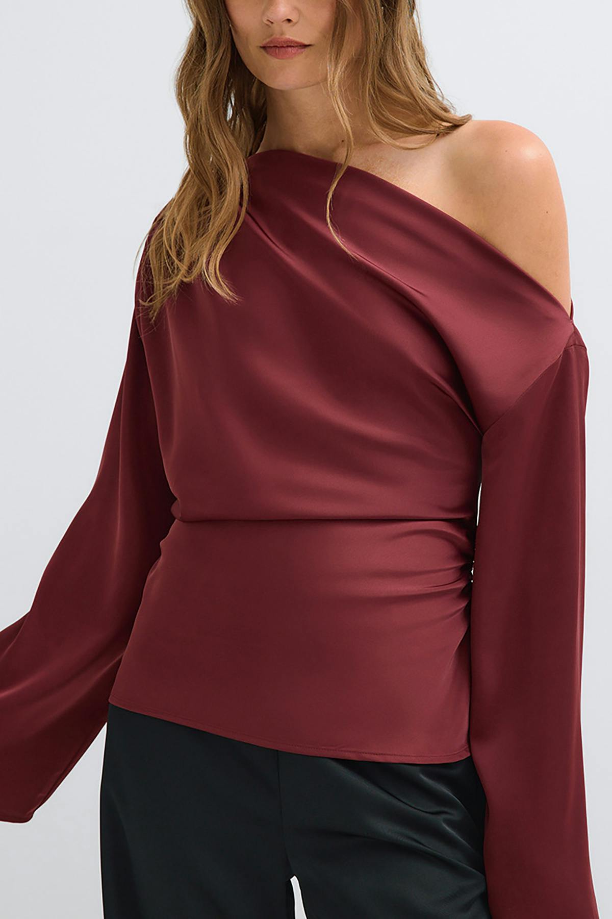 Draped satin blouse - Noir