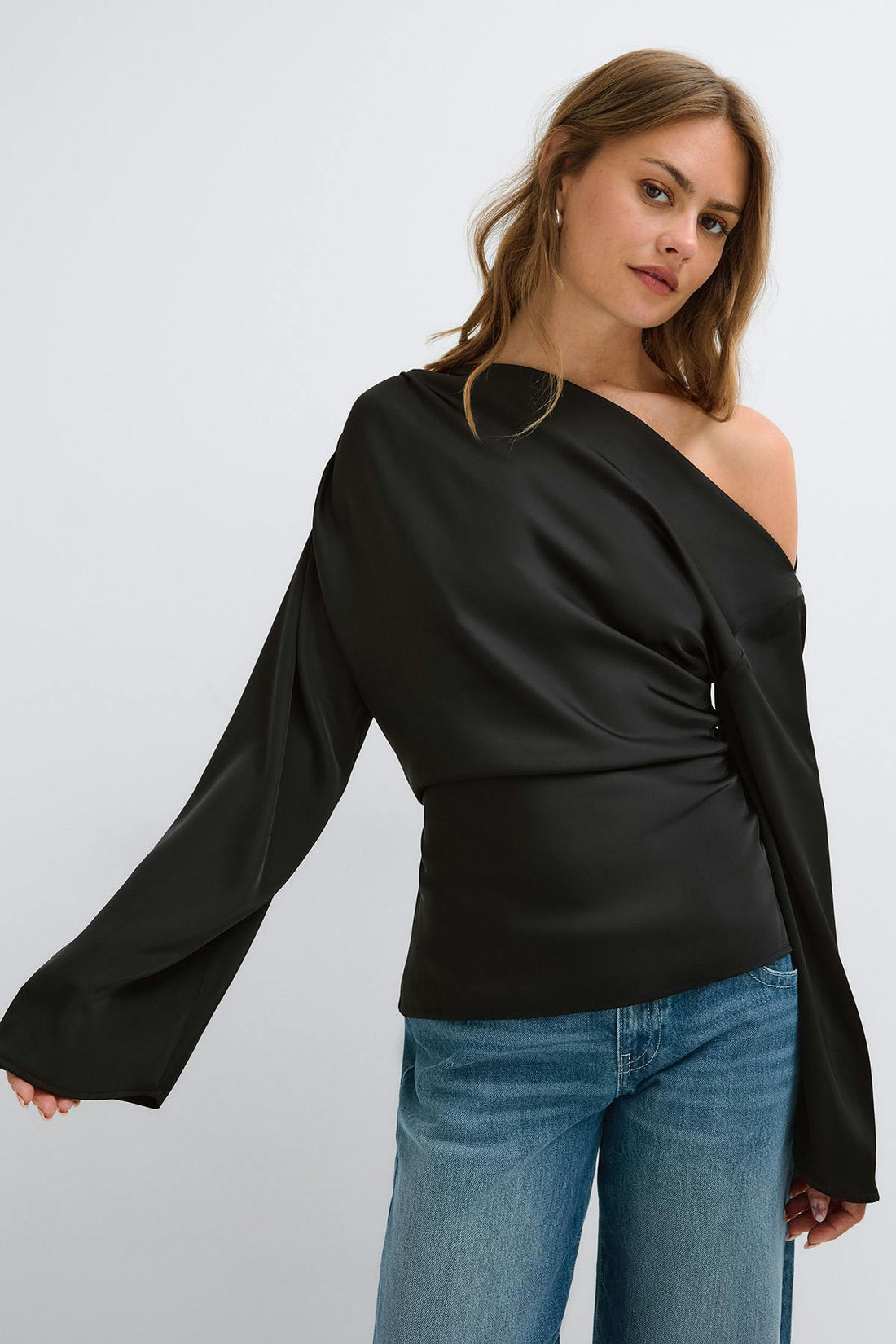 Draped satin blouse - Noir