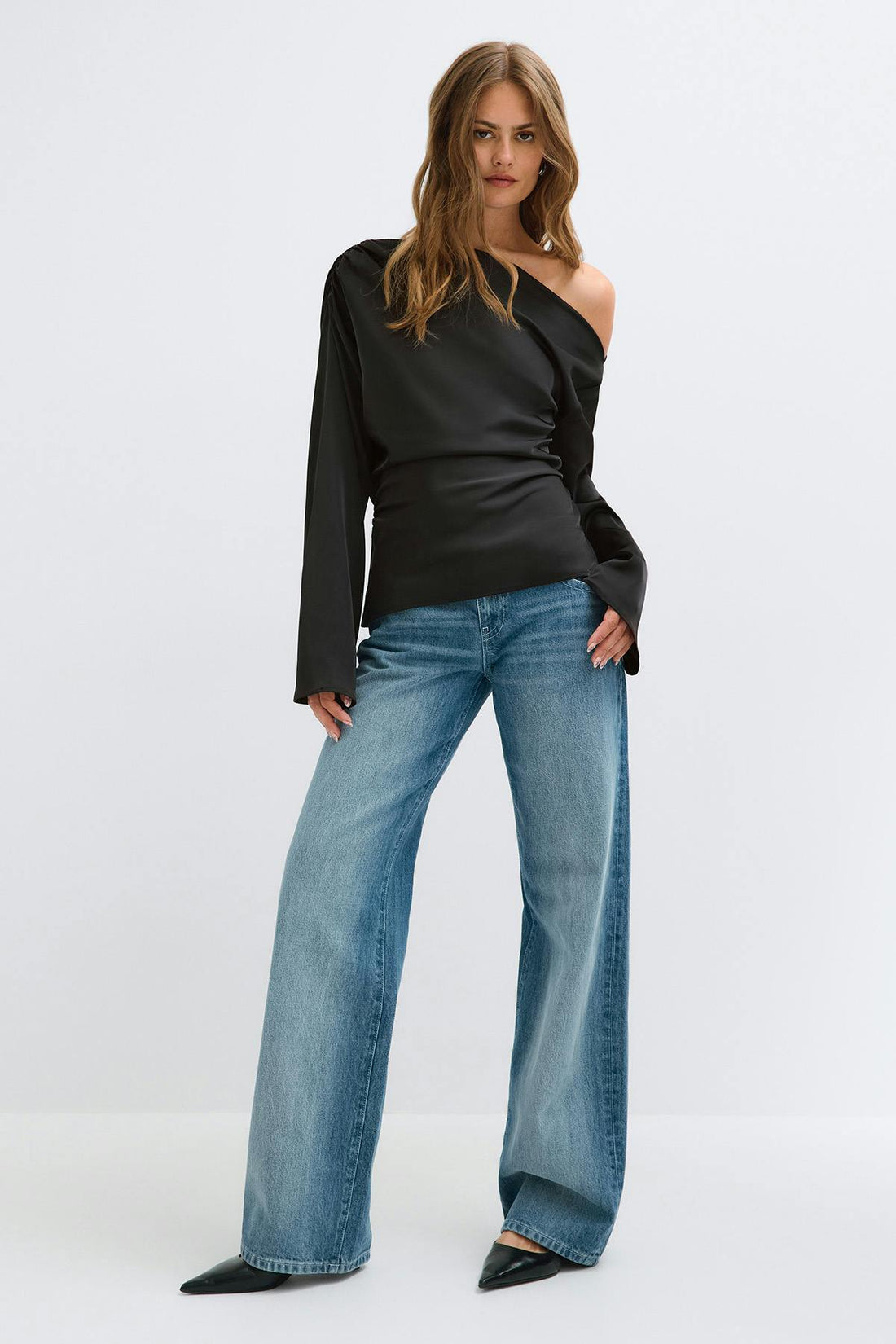 Draped satin blouse - Noir