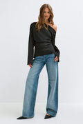 Draped satin blouse - Noir