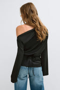 Draped satin blouse - Noir