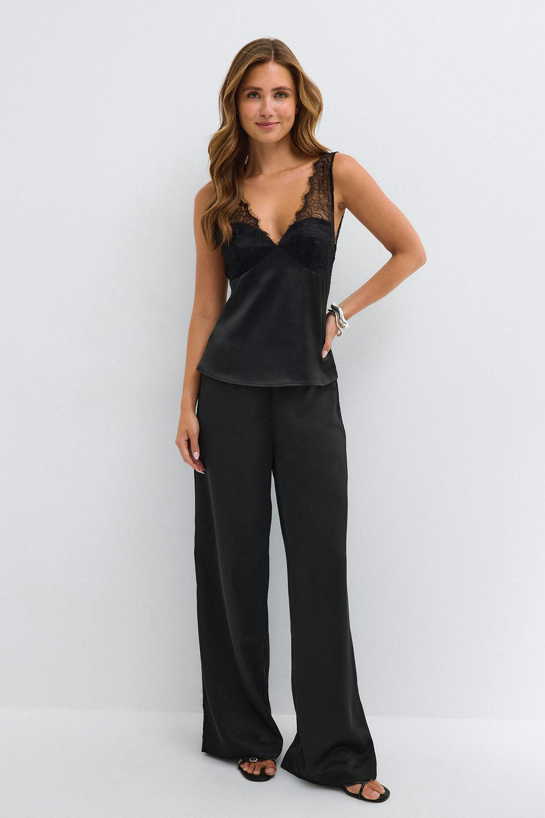 Lace satin top - Noir