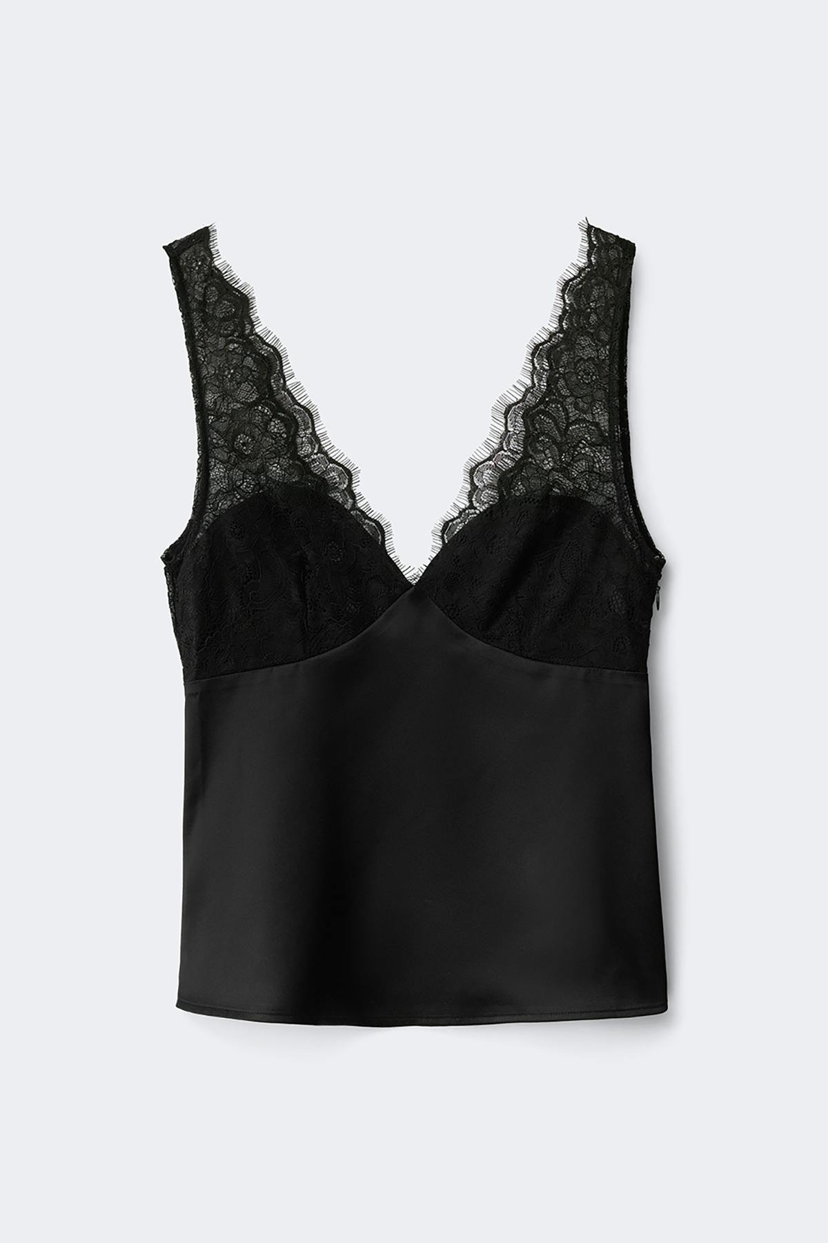 Lace satin top - Noir