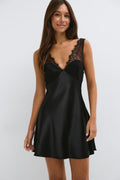 Lace satin mini dress - Noir