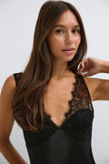 Lace satin mini dress - Noir