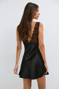 Lace satin mini dress - Noir