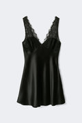 Lace satin mini dress - Noir