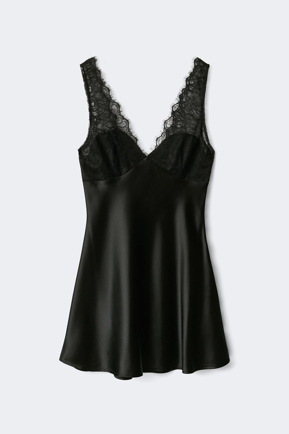 Lace satin mini dress - Noir