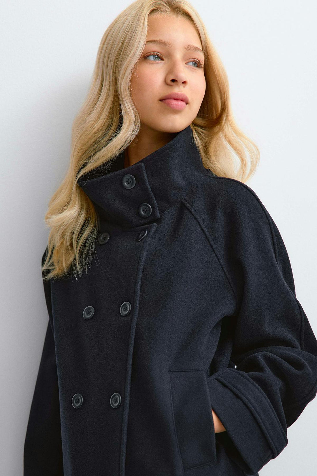 Y high neck felt jacket - Navy blazer