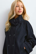 Y high neck felt jacket - Navy blazer