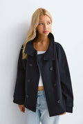 Y high neck felt jacket - Navy blazer