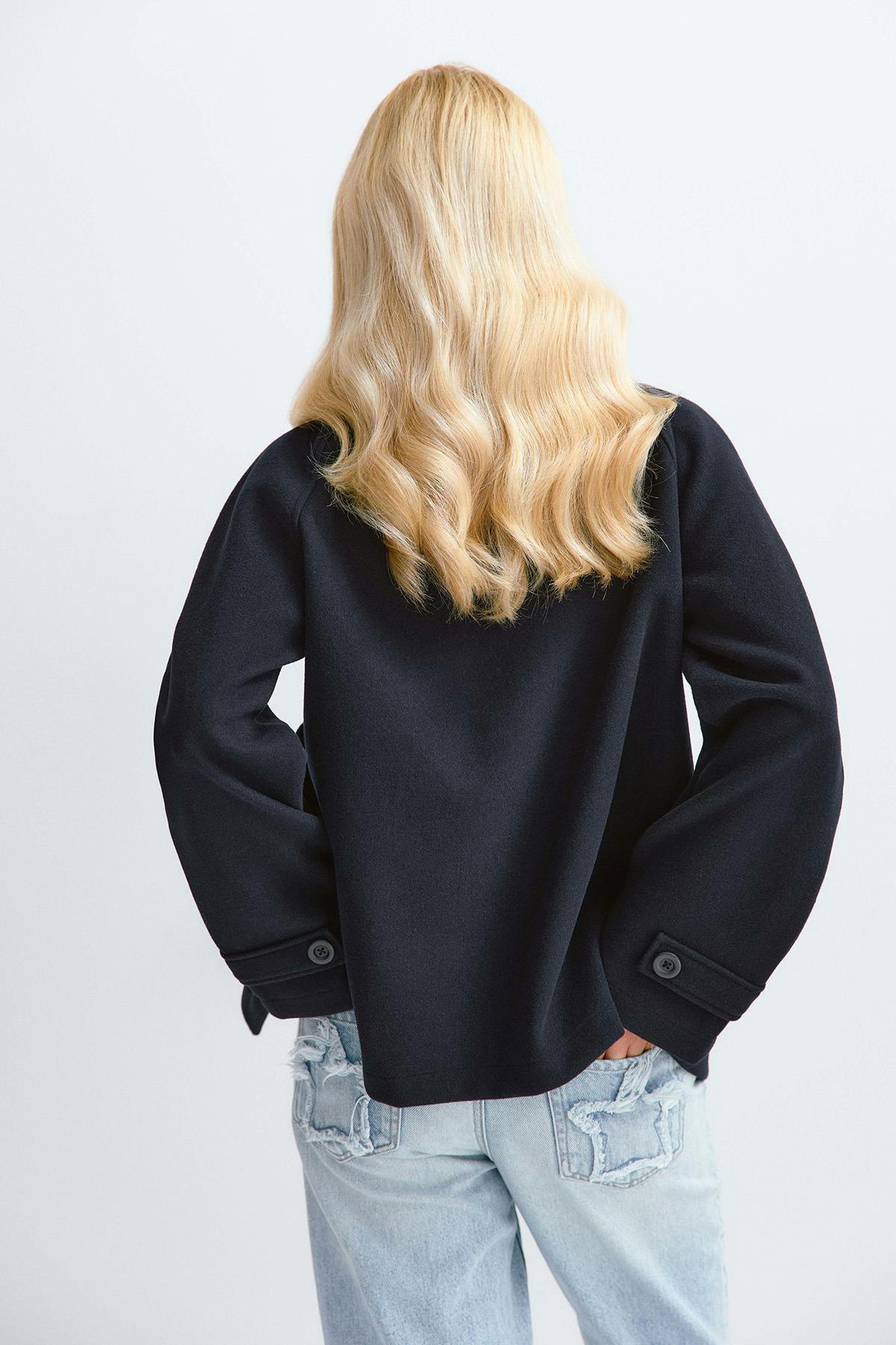 Y high neck felt jacket - Navy blazer