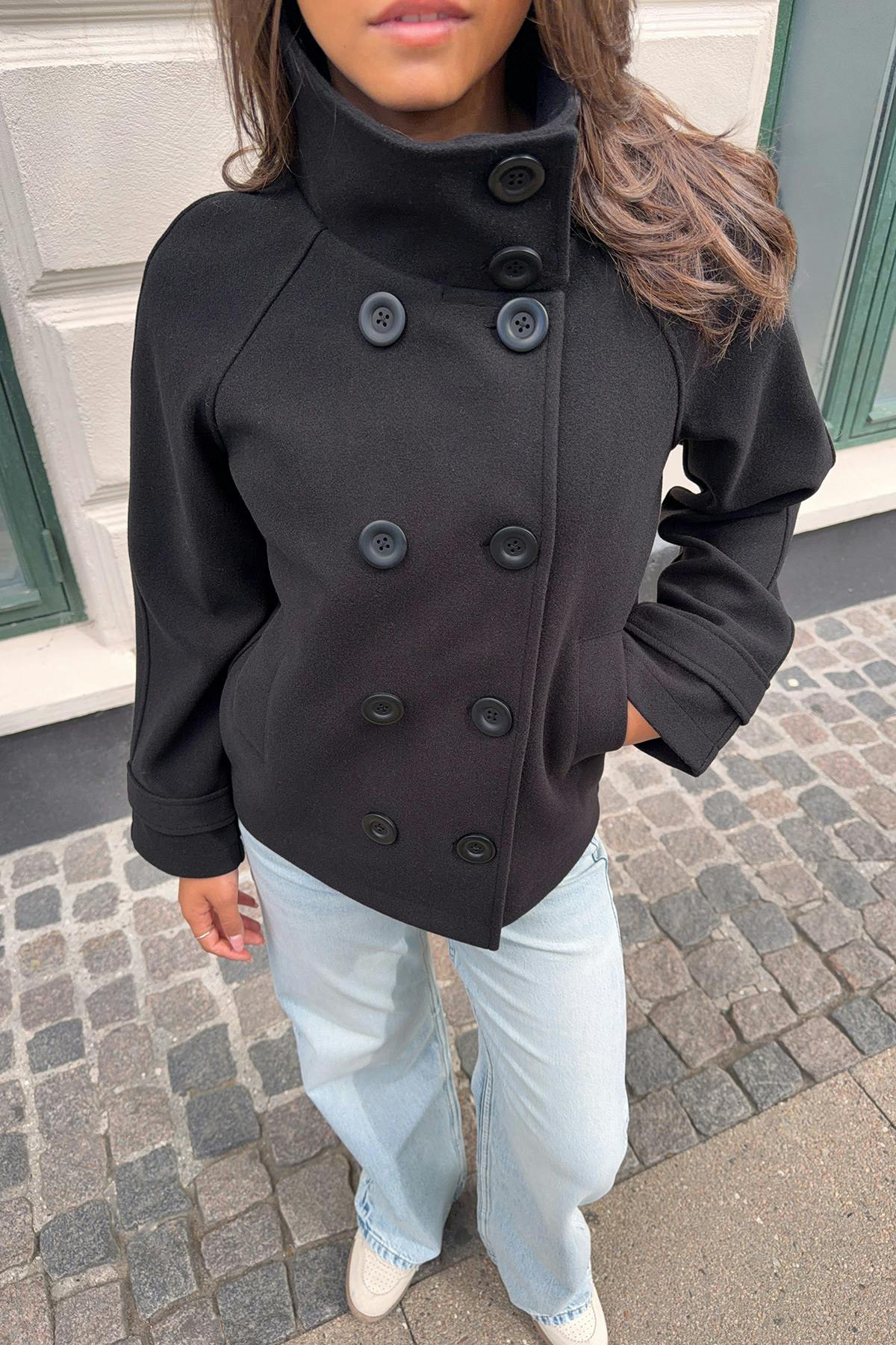 Y high neck felt jacket - Geometric art
