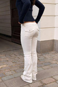 Y lace detail flap jeans - Blanc cassé